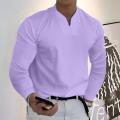 Casual V-Neck Solid Tees Men Shirts Long Sleeves Pullover Colorfast Autumn Trendy Shirts Oversized Tops Men Clothes Streetwear. 