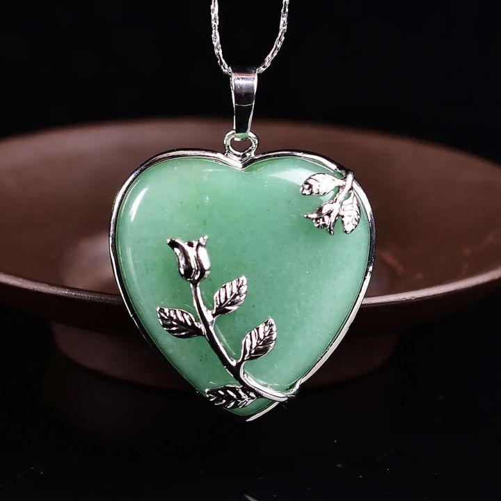 【Hey my home】1PC Natural Crystal Rose Quartz Heart Pendant Mineral Jewelry Couple Christmas DIY Men and Women Necklace