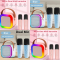 (Duel Mic) K12 Professional wireless microphone RGB Colorful Light Singing Karaoke Speaker Bluetooth-Compatible 5.3 Support 3.5mm Earphone Any One Colour.