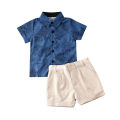 Baby Boys Summer Clothes Set Short Sleeve Lapel Leaves Print Button Shirt+Solid Color Shorts Kids 2Pcs Casual Outfits. 