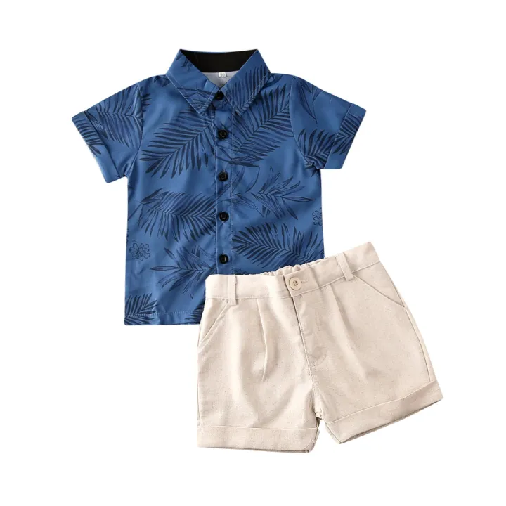 Baby%20Boys%20Summer%20Clothes%20Set%20Short%20Sleeve%20Lapel%20Leaves%20Print%20Button%20Shirt+Solid%20Color%20Shorts%20Kids%202Pcs%20Casual%20Outfits%20-%20Image%203