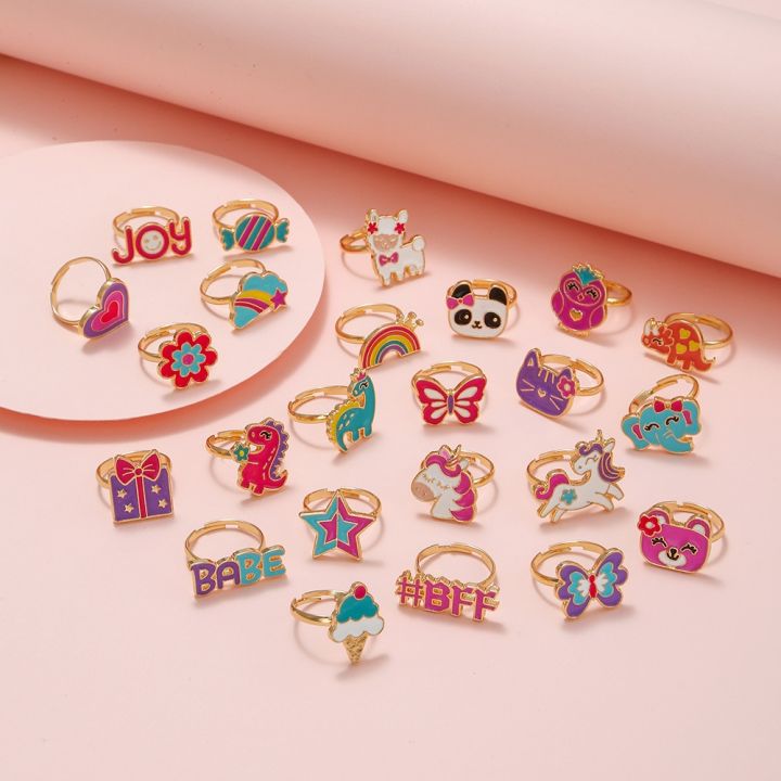 Korean Jewelry Funny Animal Unicorn Adjustable Multiple Ring For Kids Girls Gift Ideas Cartoon Enamel Children Rings Accessories