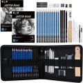 H & B 40 Piece Professional Sketch Pencil Drawing Kit,Complete Artist Kit, Including Graphite Pencils, Pastels, Sharpener and Eraser.