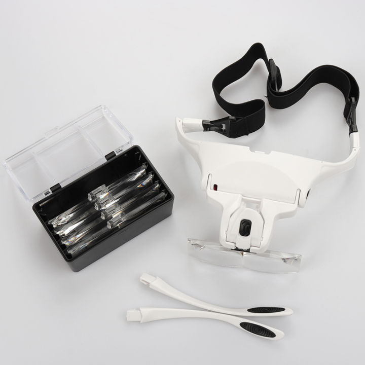 5 Lens Adjustable Headband Magnifying Glass Magnifier With LED Light lamp Magnifying Glasses For False Lashes Eyelash Extension FeeoiF