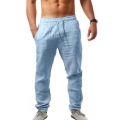 Men's Cotton Linen Pants Summer Solid Color Breathable Linen Trousers Male Casual Elastic Waist Fitness Pants -Hop Streetwear. 