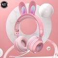 Cute Cartoon Rabbit Ear Wireless headphones with Microphone Stereo Music Bluetooth Earphones with LED Light Game Headset fone. 