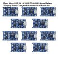 10pcs Micro USB 5V 1A 18650 TC4056A Lithium Battery Charging Board Charger Module with Dual Protection Function.