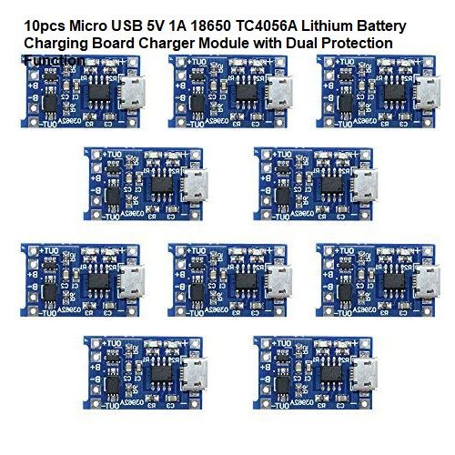 10pcs Micro USB 5V 1A 18650 TC4056A Lithium Battery Charging Board Charger Module with Dual Protection Function