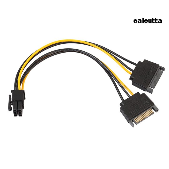 【DNPJ 7 Inch 6 Pin PCI to Dual SATA 15 Pin Express Card Power Cable Connector Cord