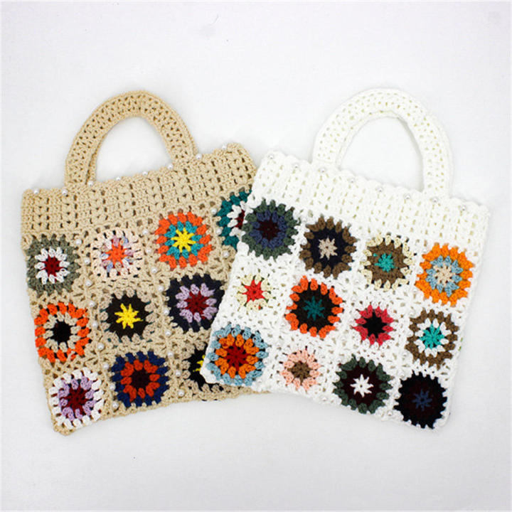Handmade Crochet tote bag Unique Knitted Casual Floral handbag Hollow out Trendy Large capacity bag for Fashionable accessories  use Beach outings Shopping trips Gift for women