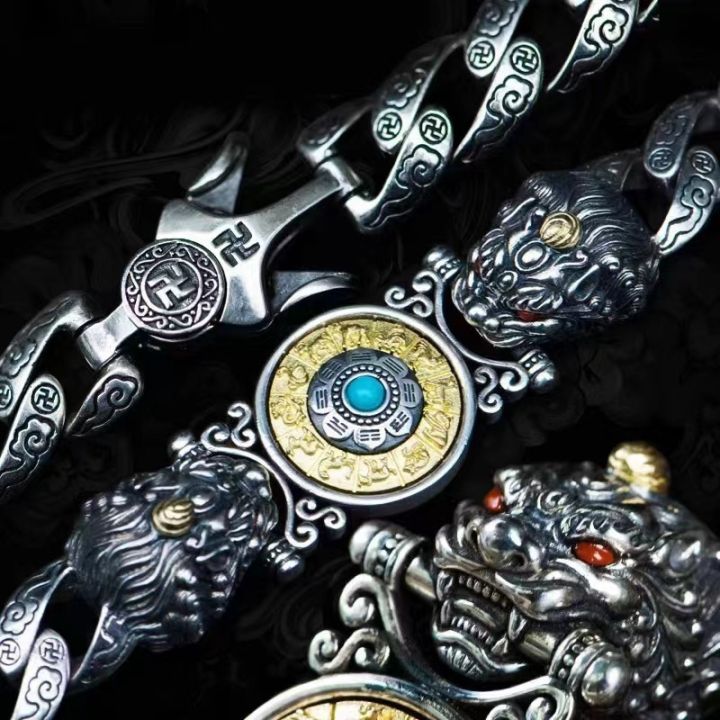 %5B%20New%20%5D%20Xinqixing%20High-End%20Handmade%20Bracelet%20Double%20Pixiu%20Nine%20Palace%20Wheel%20Bracelet%20Retro%20Men%20and%20Women%20Couple%20Personalized%20Bracelet%20Gift%20-%20Image%202