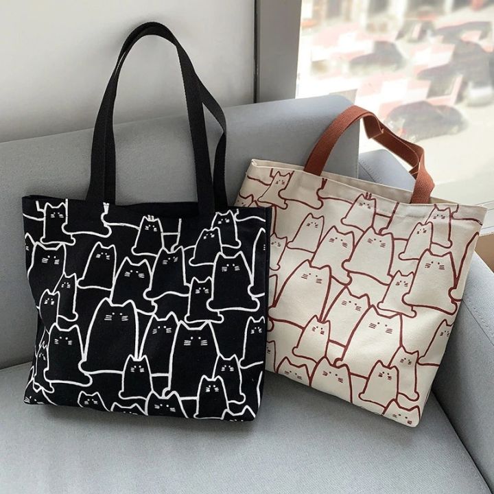 Canvas Bags Handbag for Women Shopper Cute Cat Tote Bag with