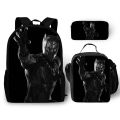 3pcs/set Black Panther Series Children Backpack Pencil Case Crossbody Bag Large Capacity Waterproof Spine Protection Schoolbag.