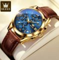 OLIVS Leather Waterproof Quartz Fashion Watch for Men.