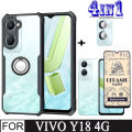 Vivo Y18 4G Shockproof Phone Case for Vivo Y28 Y38 Y18 Y18e Y03 4 in 1 Camera Lens Ceramic Tempered Glass Screen Protector and Mobile phone holder. 
