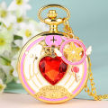 Varied Sakura Love Diamond Pocket Watch Plus Accessories Japanese Cartoon Student Girl's Heart Retro Pocket Watch. 