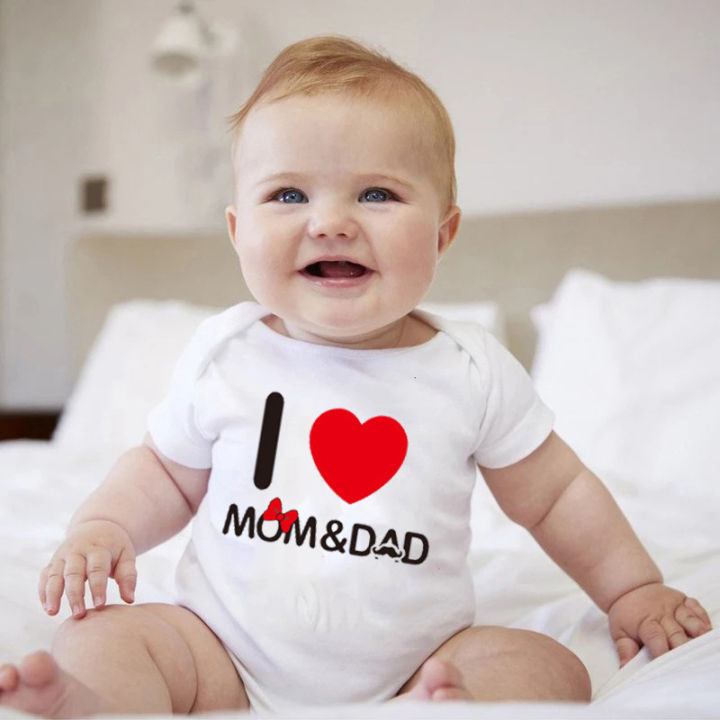 Pure Cotton I Love Mom Newborn Rompers I Love Dad Baby Romper Twins Matching Bodysuit Summer for 0-24 Months Baby Clothes