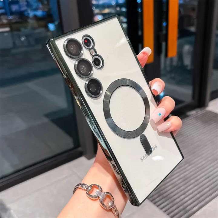 Plating%20Magnetic%20Magsafe%20Case%20For%20Samsung%20Galaxy%20S23%20S20%20S21%20S22%20Plus%20Ultra%20FE%20Note%2020%2010%20Wireless%20Charge%20Transparent%20Soft%20Cover%20-%20Image%202
