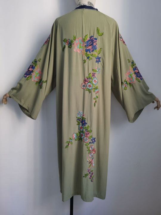 TEELYNN%20Long%20Boho%20Cardigan%20Light%20Green%20Floral%20Embroidery%20Beach%20Bikini%20Cover%20Up%20Kaftan%20Kimono%20Robe%20Summer%20Loose%20Women%20Blouses%20-%20Image%207