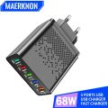 68W Fast USB Charger Quick Charge 3.0 5 Ports Wall Charger Adapter For IPhone 13 Samsung Xiaomi Huawei EU/US Plug Phone Charger. 