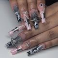 y2k Nails Five-pointed Star Pattern False Nails Halloween Style Long Coffin Ballet Press on Nails For Girl Full Cover Wearable. 