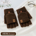 New Men's Winter Gloves Keeping Warm Dual-Purpose Student Half Finger Flip Jacquard Knitted Gloves Order.