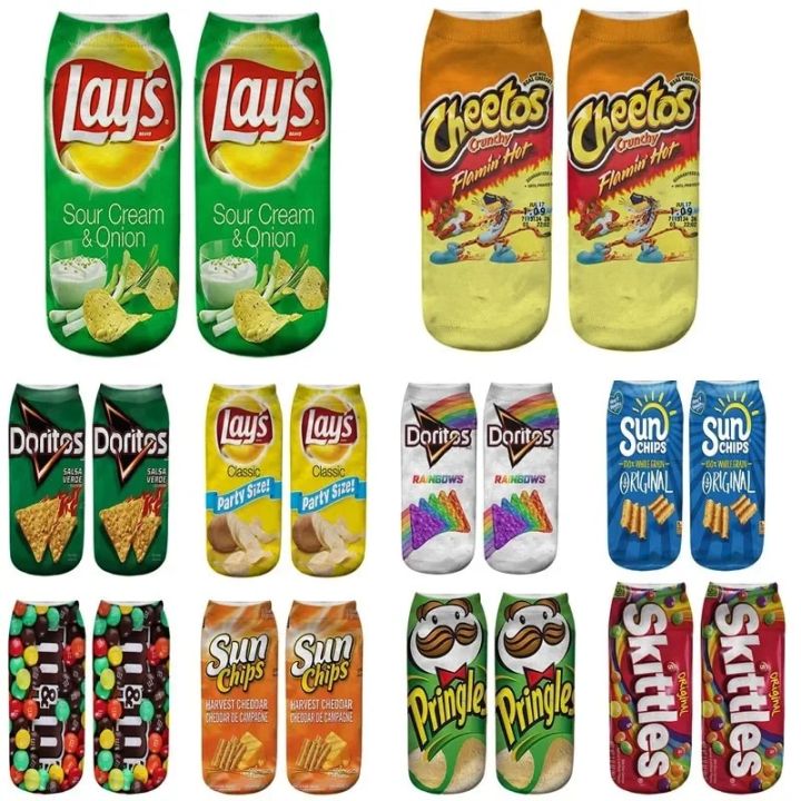 New Funny Cartoon Foods Low Ankle 3D Printed Potato Chips Fries Short Cotton Socks For Women Men Summer Spring Dropship