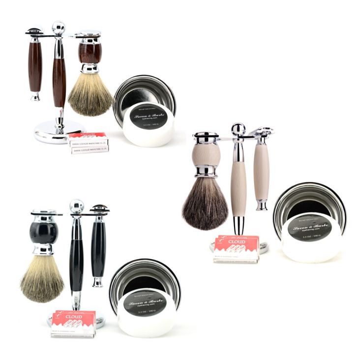 6pcs/kit Men Shaving Brush Holder Safety Razor Soap Bowl Set Metal Spray Paint Blue/Wooden/Ivory Barber Classic Grooming Gift