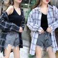 Plaid Shirt Women's Spring and Autumn Thin Korean Style Loose Versatile Long Sleeve Shirt Sun Protection Coat.