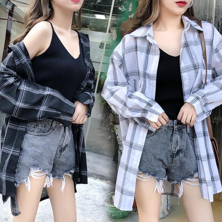 Plaid Shirt Women's Spring and Autumn Thin Korean Style Loose Versatile Long Sleeve Shirt Sun Protection Coat