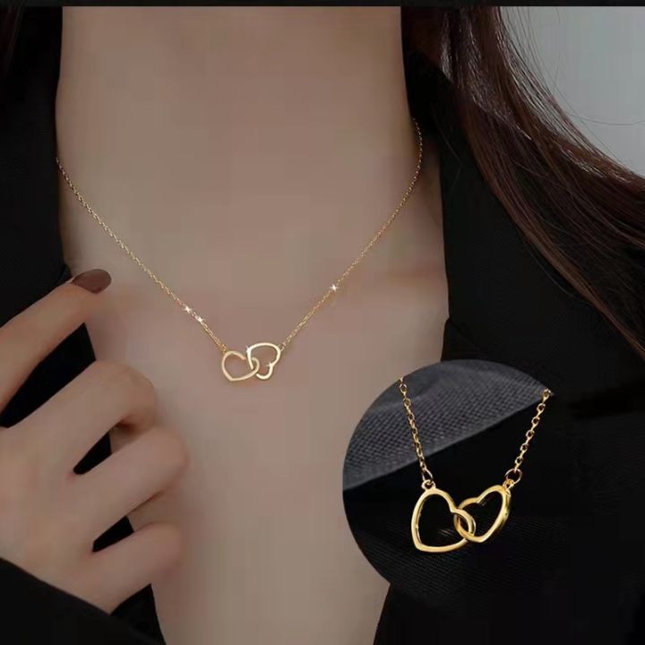 dual love pendant necklace female INS net red same model Harajukuki neck chain collar bone