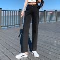 New Clothes 4XL 5XL Mom Straight High Waist Jeans Women Classic Beige Black Kan Denim Pants Brand Pure Color Cowboy Trousers. 