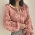 【Top Selling Item】 2023 Korean Style Casual Hooded Knitted Cardigan Laid-back Loose Elegant Zipper Sweater Jacket. 
