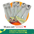 18 pcs or any 6 pcs {that you will order} stainless steel spoon set 6 pcs tea 6 pcs fork and 6 pcs sup spoon 12cm long mirror polish silver color spoon set 18 pcs set.