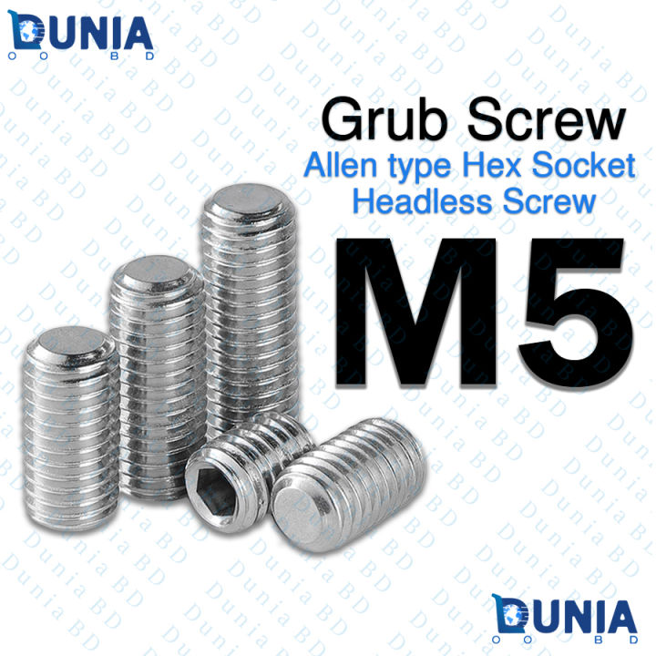 M5 Grub Screw Stainless Steel Flat Point