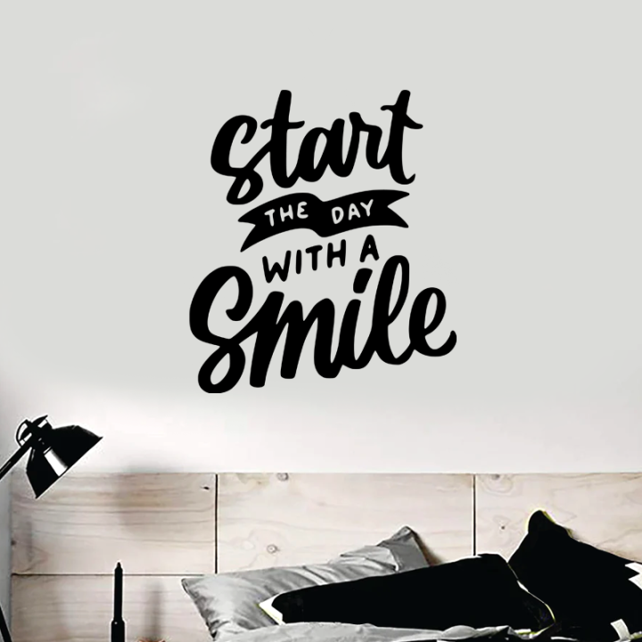Motivational Quotes Wall Sticker Start The Day With A Smile Wall Decal For Office Reading Room, Meeting Room Wall Decals Black