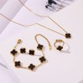 2023 Fashion Designer Brand Luxury Stainless Steel Bracelet 18k Gold Plated Four Leaf Clover Necklace Set For Women.