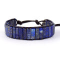 Alien High End Tube Shape Lapis Lazuli Single Leather Wrap Bracelets Vintage Weaving Beaded Cuff Bracelet Bijoux Dropshipping.