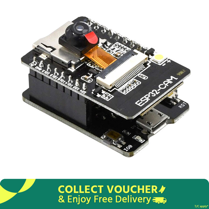 ESP32-CAM with Programming Base Board (Combo). WiFi and Bluetooth Camera Module with SD Card slot and Micro USB to Serial Port CH340G for Arduino and DIY Electronics Projects.