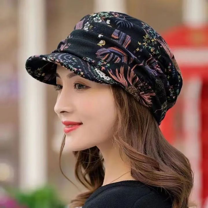 New Cool Women Warm Vintage Floral Caps Hat Female Autumn Winter Lady Baseball Cap Hat For Women Dropshipping