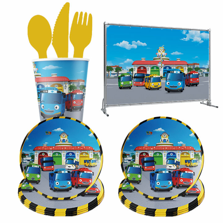 Tayo The Little Bus Birthday Party Theme Kids Disposable Napkins Plates Toppers Tableware Baby Shower Party Decorations Balloons MuXiaRe