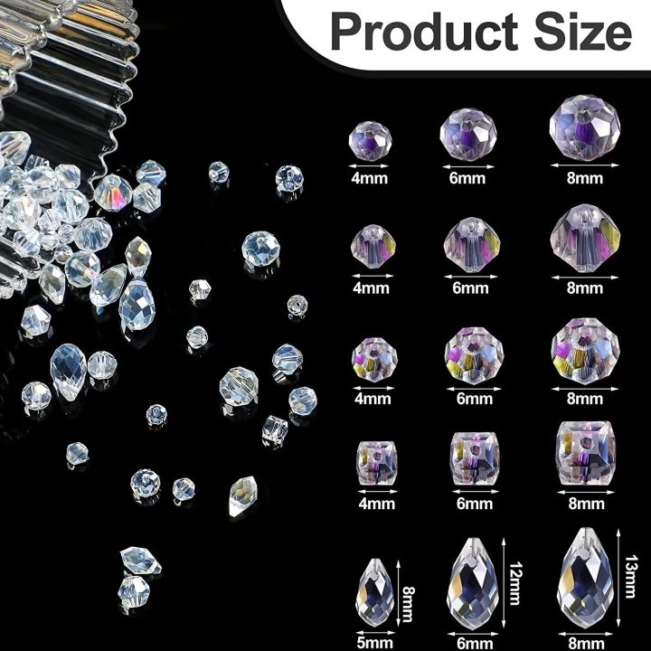 300pcs%20Mixed%20Sizes%20Crystal%20Rondelle%20Light%20AB%20Gems%20Loose%20Beads%20Clear%20Crystal%20Glass%20Crafts%20Shiny%20Jewelry%20DIY%20Necklace%20Kit%20-%20Image%204