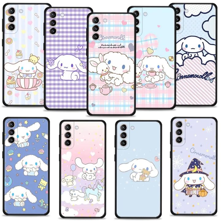 Case For Samsung S23 Galaxy S22 S21 S20 FE Ultra S10 S9 S8 Plus S10e Note 20Ultra 10Plus Cinnamoroll Pink Purple Checked Stripe