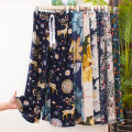 Wide Leg Pants Summer Cotton Silk Women's Pyjama Trousers Artificial Cotton Loose Home Pants Air Conditioning Pants Anti Mosquito Pants Casual Cartoon. 