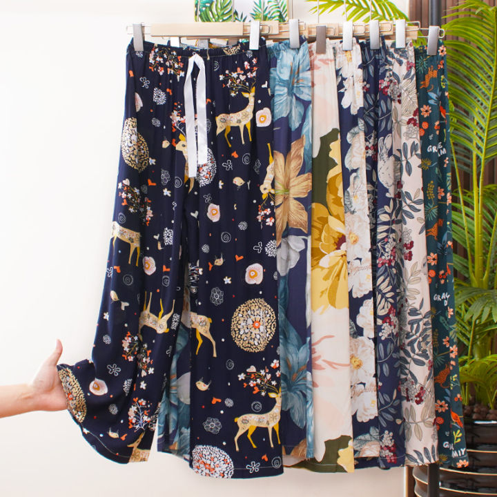 Wide%20Leg%20Pants%20Summer%20Cotton%20Silk%20Women's%20Pyjama%20Trousers%20Artificial%20Cotton%20Loose%20Home%20Pants%20Air%20Conditioning%20Pants%20Anti%20Mosquito%20Pants%20Casual%20Cartoon%20-%20Image%205