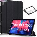 【FUPANG】with Lenovo Tab p11 plus case 2021 (TB-J607F) and tab p11 case 11 inch 2020 (mible/x),[auto Slim thin PU leather tri-fold cover with magnetic stand # Black. 