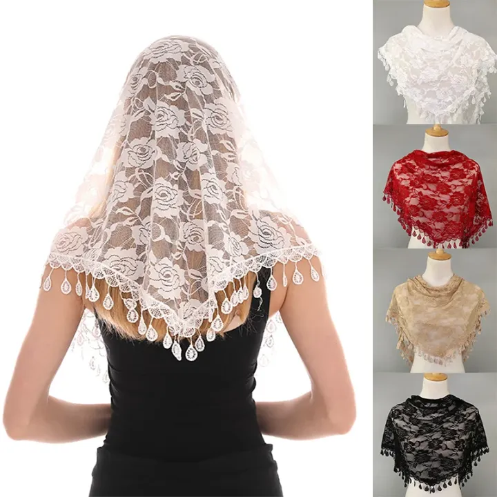 Fashion Triangle Veil Scarf Solid Polyester Jacquard Rose Shawl Church Prayer Headband For Women Muslim Wedding Turban 160*50cm
