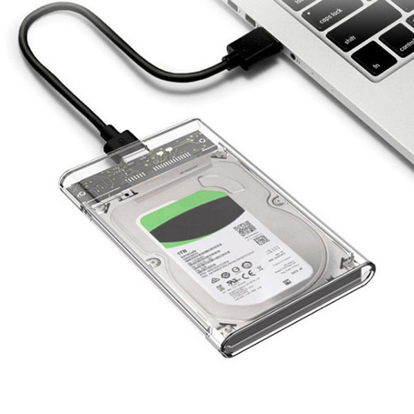 2.5" Crystal Clear Plastic HDD SSD Case - SATA 3 to USB 3.0 Enclosure
