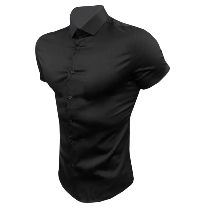 Canis-Men%20Casual%20Shirt,%20Solid%20Color%20Short%20Sleeve%20Lapel%20Neck%20Slim%20Fit%20Button-Down%20Leisure%20Tops%20-%20Image%205