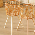 Rattan Indoor Plant Stand Straw Woven Flowers Pot Holder Stool with Legs Floor Planter Baskets Rack Wooden Plant Shelf B Easy Install. 